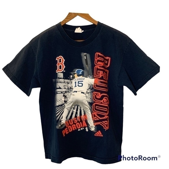 𝅺Y2K Adidas Dustin Pedroia Boston Red Sox T-shirt - Picture 1 of 5